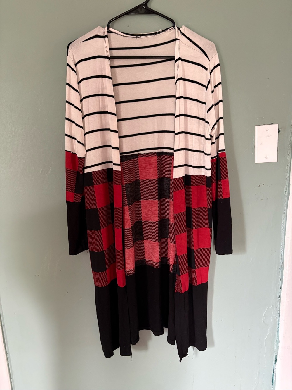 Open-Front Cardigan - Red/Black/White